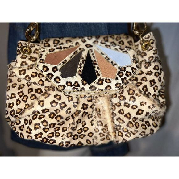 LA GIOE DI TOSCANA Purse Animal Print Pony Hair Leather Suede Flap Shoulder Bag - Picture 3 of 11